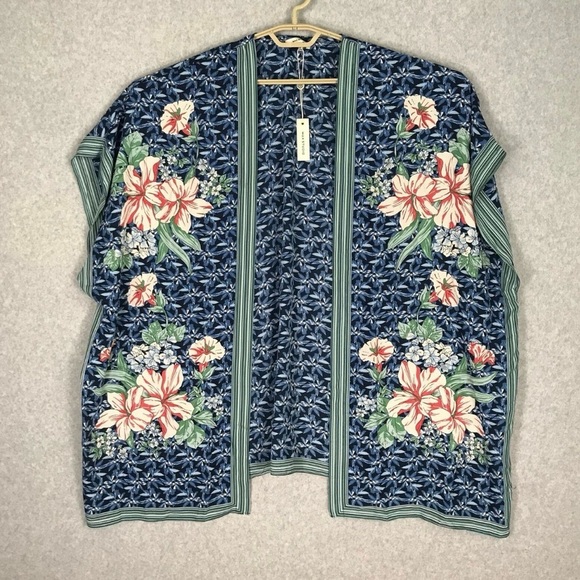 Max Studio Tops - MaxStudio Kimono L Multicolor Bloom Cover Up Cardigan Long Duster Cottage Cruise